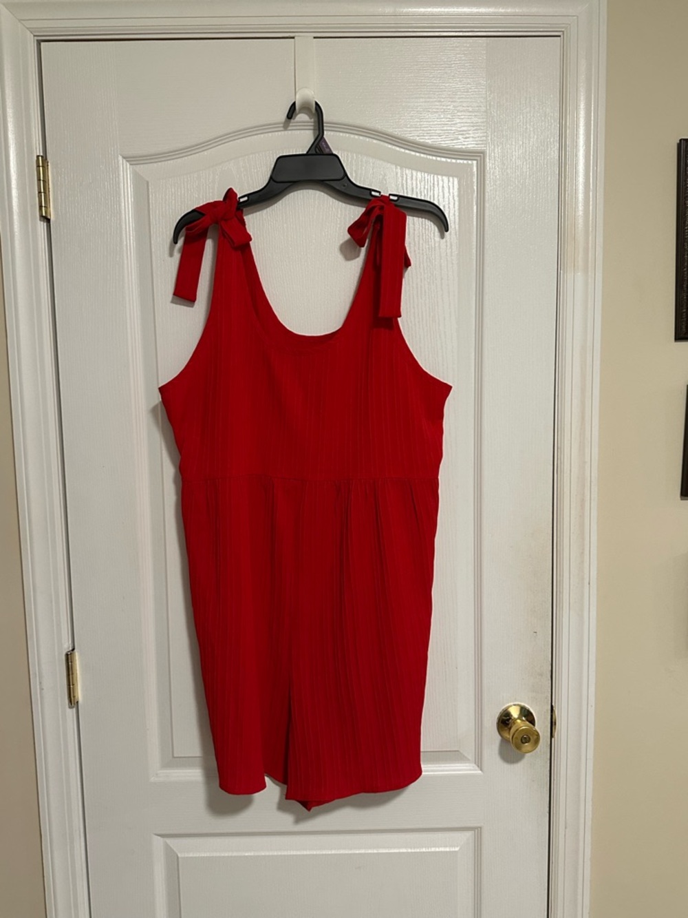SHEIN Curve 4XL Red Romper Tie Strap Sleeveless Textured Plus Size